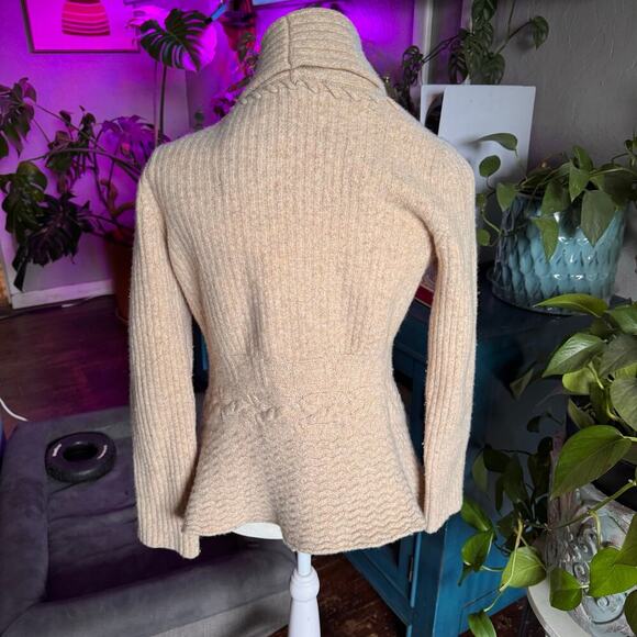 Anthropologie Birds on a Wire Cardigan Womens Medium Tan Open Front Wool Blend - Picture 4 of 9